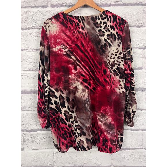 Susan Graver Women's L Leopard Animal Print Embellished‎ V-Neck 3/4 Sleeve Top - Picture 3 of 12
